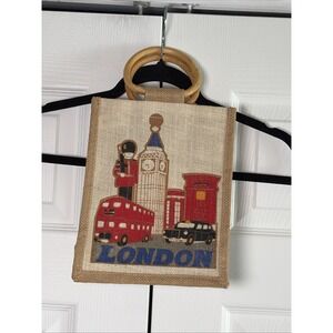Earthbags London‎ Souvenir Tote Bag Womens Size Small Tan Jute Burlap 8x9.5